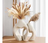 2pcs/8.3in21cm/6.9in17.5cm White Vases for Decoration, Heart Shaped Ceramic Vase Set (2 Pieces), Nordic Heart Shaped Vases, Minimalist Decorative Vase for Weddings, Dining Room, Living Room, Office, H
