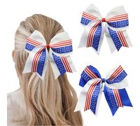 2PCS 8 Inch Patriotic Hair Accessories with Elastic American Flag Ribbon Cheer Bows for 4th of July Independence Day Teens Kids (Style A)