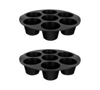 2pcs 8 Inch Silicone Air Fryer Mat Round Non Baking Liner for Muffin Cake for Mold 7 Cavity Reusable Black Kitchen Accessory
