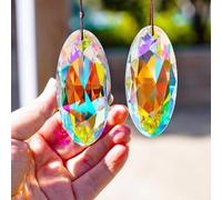 2PCS 89mm/3.5inch Suncatcher Crystal Prism Pendant for Window,AB Color Glass Sun Catcher Prisms,Hanging Crystal Diamond Prism Suncatcher Ornament Decor