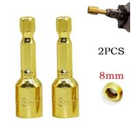 2pcs 8mm Chrome Vanadium Steel Hex Socket Nut Driver Bit with 1/4 Inch Hex Shank, Compatible with Hand Drill, for Impact Drivers, Magnetic for Home DIY and for AUTO Repair