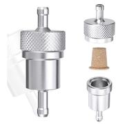 2PCS 8mm Universal Motorcycle In Line Fuel Filter Anodised Reusable aluminium Alloy Gasoline Oil Filter Filtration Cleaner (Silver)