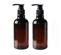 2PCS 8oz 250ML Amber PET Empty Plastic Bottle with Black Lotion Pump Dispenser Refillable Dispensing Containers for Makeup Cosmetic Bath Shower Toiletries Liquid Containers Leak Proof
