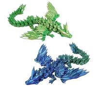 2PCS 9" 3D Printed Dragon, Articulated Flying Dragon Fidget Toy, Flexible Pearly Sheen Crystal Wing Dragon Home Office Decor Desk Toy (Wing Yellow Green - Blue Green)