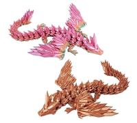 2PCS 9" 3D Printed Dragon, Articulated Flying Dragon Fidget Toy, Flexible Pearly Sheen Crystal Wing Dragon Home Office Decor Desk Toy (Wing Cinnabar Red - Candy (Random Effect))