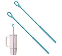 2Pcs 9.84" Extra Long Silicone Bottle Brush, Reusable Bendable Dual-Purpose Straw Cleaners Set For Stanley Straw Cleaner,Straws, Lids & Narrow Spouts (Blue)