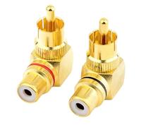 2pcs 90 Degree Right Angle RCA Adapter Male to Female, right angled RCA phono Adapter plug, Gold-Plated AV Stereo Male to Female connector for Audio Connection