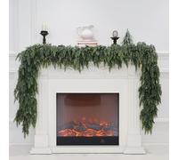 2Pcs 9FT Christmas Cedar Garland Artificial Real Touch Thickness Realistic Greenery Pine Garland for Mantle Fireplace Outdoor Indoor Christmas Decorations