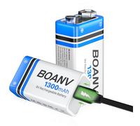 2PCS 9V Rechargeable Batteries 1300mAh, 9V Rechargeable USB Lithium Long Lasting Battery, with 2 in 1 Charging Cable, for Smoke Detectors, Alarms, Keypad, Microphone