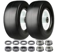 2Pcs 9x3.50-4 "Flat Free Tire, Lawn Mower Tire, with 3.5" Centered Hub, 3/4”& 5/8” Bearings, 2/5"& 1/5" Metal Spacers, 3.5"-4"-4.5"-5" Centered Hub, Smooth Tread Tire for Zero Turn Mowers