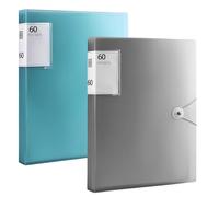 2Pcs A4 Display Folders, Display Book Folder with Plastic Sleeves and Safety Rope Presentation Folders, Document Project Folder Total 120Pockets for School, Offices(Translucent Light Blue+Black