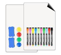 2pcs A4 Magnetic White Board, Dry Erase Board Sheets,2 Magnetic Erasers,10 Whiteboard Pens,4 Fridge Magnets for Memos, Magnetic Whiteboard Paper for Office Notice, Grocery List, Weekly Meal Planner