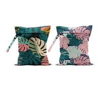2Pcs Abstract Palm Leaves Wet Bag 12x10 Inch, Summer Greenery Waterproof Travel Laundry Bags, Washable Reusable Wet Dry Bag for Swimsuit Beach Diapers Dirty Yoga Gym Clothes, Plant Gifts for Women