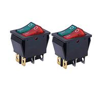 2Pcs AC 250V/16A,125V/20A Red and Green Button with Light ON/Off DPDT 6 Pin 2 Position Switch Switches