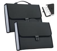 2Pcs Accordion File Organizer Waterproof 13x9.4" with Handle & 13 Pockets Portable for Letter/A4 Academic Business Black