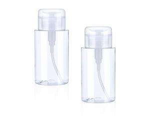 2PCS Acetone Pump Dispenser, Push Down Pump Dispenser, 200ml/6.8oz Alcohol Dispensers, Transparent Empty Pump-Bottle Dispensers for Nail Polish Remover, Makeup Remover, Micellar Water, Toner