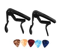 2Pcs Acoustic Guitar Capo Wood Rubber Pad Adjustable Professional Electric Guitar Capo with 5Pcs Picks (Black)