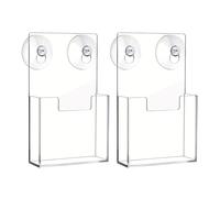2PCS Acrylic Brochure - 4 X 7 Inches Wall-Mounted | Business Card Holder With Suction Cups&Card Pockets - Transparent Flyer Storage Rack | Brochure Display Rack For Marketing Brochures, Menus,