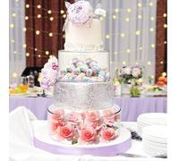 2Pcs Acrylic Cake Stand Round with with LED Lights 6'', 10'' Clear Fillable Cake Riser 2 Tier Hollow Bottom Stackable Cylinder Cake Display Riser for Wedding Birthday Holiday Party Food Display