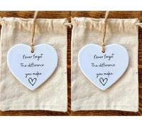 2Pcs Acrylic Hanging Heart Plaque and Bag - Thank You Gift for Friend, Mom, Teacher, Coworker - Never Forget The Difference You Make - Ornament for Graduation, Retirement
