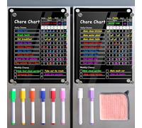 2Pcs Acrylic Magnetic Chore Chart for Kids & Adult，12" x 9.5" Behavior Responsibility Reward Chart，at Home Clear Dry Erase Refrigerator Board for Multiple Kids & Teens(w/ 8 Markers & Towel)