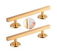 2pcs Adhesive Glass Door Handle Barn Shed Handles self-Adhesive Sliding Gate Pulls Square Cabinet Knobs Aluminium Alloy Bar Levers for Kitchen,with Double-Sided Tape and Screws (150mm,Gold)