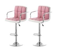 2pcs Adjustable 360° Swivel Bar Stools - Ergonomic Modern Metal Chairs with Thick Backrest & Armrests Footrest for Home Coffee Shop Reception - Stylish White & Pink