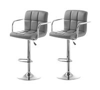2pcs Adjustable 360° Swivel Bar Stools Ergonomic Modern Metal Chairs with Thick Backrest & Armrests Stylish Kitchen Island & Coffee Shop Seating Grey