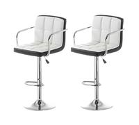 2pcs Adjustable Bar Stools - Modern High Chairs with Thick Cushions Square Backrest PU Leather Metal Armrests - Stylish Kitchen Island Stools for Coffee Shops White & Black