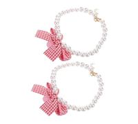 2pcs Adjustable Flower Bow Pet Collar Necklace for Small Cats and Dogs Elegant Faux Pearl Design with Joyful Sounds for Interactive Fun and Easy Maintenance