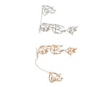 2Pcs Adjustable Full Finger Flower Chain Rings Vintage Punk Knuckle Decor Jewelry for Women Stylish Unique Fashion Accessories