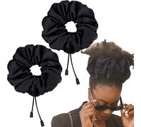 2pcs Adjustable Huge Scrunchies for Black Women, Adjustable Hair Tie for Afro Puff, Oversized Satin Scrunchies for Thick&Curly Hairstyle, Jumbo Silk Ties for Afro Puff