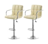 2pcs Adjustable Modern Swivel Bar Stools - Stylish Yellow PU Leather Kitchen Chairs with Thick Cushion Square Backrest Metal Armrest & Footrest for Coffee Shop & Home Island