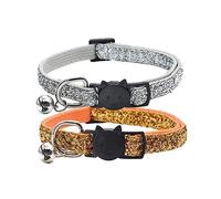 2PCS Adjustable Pet Bell Collar Set for Dogs and Cats Durable Safety Clip with Stylish Sier and Dark Yellow Design Comfortable Neck Ring Accessory for Kitten and Pet Supplies