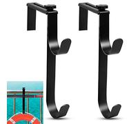 2Pcs Adjustable Pool Pole Hanger, Double Pool Hooks for Poles, Mental Pool Fence Hooks for Hanging Pool Equipment Hooks, Pool Pole Hooks for Pool Skimmer Pole Pool Hose, Wall Pool Tool Holder (Black)