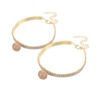 2Pcs Adjustable Rhinestone Pet Necklace with Bells Elegant Cat and Dog Collar Accessories Comfortable Fit for Pets Sparkling Bling Neckwear for Stylish Outings