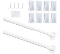 2Pcs Adjustable Rods for Curtain, Net Curtain Extendable Rod, No Drill Net Curtain Rodfor Kitchen Cupboard Bathroom Window with 8PCS Self-adhesive Hooks(40-70CM,White)