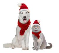 2PCS Adjustable Santa Hat and Knitted Scarf, Fall Winter Beck Warmer Cute Costume Outfit for Holiday Party Christmas Santa Hat and Scarf Set for Small Dogs Puppies Cats (Red, L)