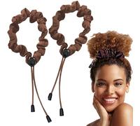 2pcs Adjustable Satin Hair Ties for Afro Puff, Dark Brown Hair Scrunchies Adjustable Ponytails Holder Tie, Adjustable Silk Satin Extra Length Hair Scrunchies Ties, Hair Ties for Thick Hair