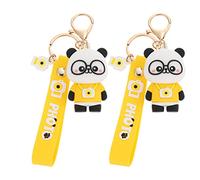 2pcs Adorable Cartoon Panda Pvc Keychain Pendant with Yellow Design