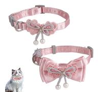 2pcs Adorable Cat Collar with Bow, Adjustable Breakaway Pink Collar for Girl Cat with Pearl Pendant Detachable Kitten Bowtie Accessories (2 Styles)