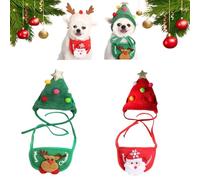 2PCS Adorable Christmas Tree Pom-Pom Hat for Dogs,Pets Dog Christmas Hat & Bandana, Christmas Dog Hat (3,L)