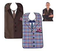 2Pcs Adult Bibs for Elderly Washable,Mens Bibs for Eating,Adult Bibs for Men with Crumb Catcher,Adjustable Waterproof Clothing Protectors for Adult Elderly and Disabled (Lead color+silver gray)
