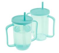 2Pcs Adult Sippy Cups for the Elderly Non Spill 12 Oz Plastic Spill Proof Cup Two Handled Reusable Elderly Drinking Cup Feeding Cups for Bedridden Patients, Disabled, Hospital, Convalescent Care