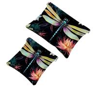 2Pcs Aesthetic Dragonfly-2069 Pocket Cosmetic Bag for Purses, Waterproof Makeup Bag Cosmetic Pouch, Portable No Zipper Makeup Bag, Multicolor 10, A：7.1x5.8in/18x14.8cm，B:4.7x4.5in/12x11.5cm