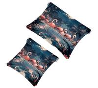 2Pcs Aesthetic Moonlight Flamingo-1277 Pocket Cosmetic Bag for Purses, Waterproof Makeup Bag Cosmetic Pouch, Portable No Zipper Makeup Bag, Multicolor 07, A：7.1x5.8in/18x14.8cm，B:4.7x4.5in/12x11.5cm