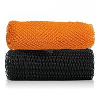 2pcs African Net Sponge, Set for Total Body Exfoliation, 100% Nylon African Net Sponge with Knots for Deep Cleansing and Spa Like Experience, Black and Orange Bath Scrubs for Men and Women (30x75cm)