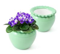 2pcs African Violet Planter Pot - 6.5inch Self Watering Green Ceramic Pot with Creamic Reservoir