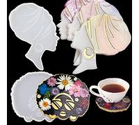 2PCS Afro Female Head Coaster Resin Mold Silicone Woman Girl Epoxy Resin Casting Mould Irregular Coaster Cup Mat Trinket Tray Candle Soap Holder Resin Art Painting DIY Home Table Decor