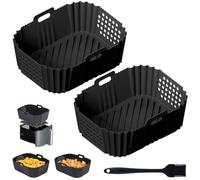 2PCS Air Fryer Liners for Ninja Double Stack XL 9.5L Air Fryer SL400UK, Reusable Airfryer Trays,Silicone Baking Tray Airfryer Liners for Ninja AF400UK, AF451UK, AF300UK, Tower T17088